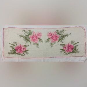 ECHO Pink Floral Silk Scarf Hand Rolled Japan Made Cottagecore